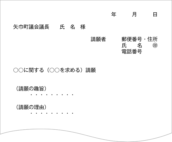 矢巾町議会：請願書内容例